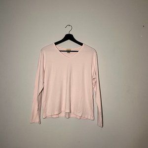 LL Bean Pima Cotton V-Neck Long Sleeve in Pink